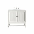 James Martin Vanities Athens 30in Single Vanity, Glossy White w/ 3 CM White Zeus Quartz Top E645-V30-GW-3WZ